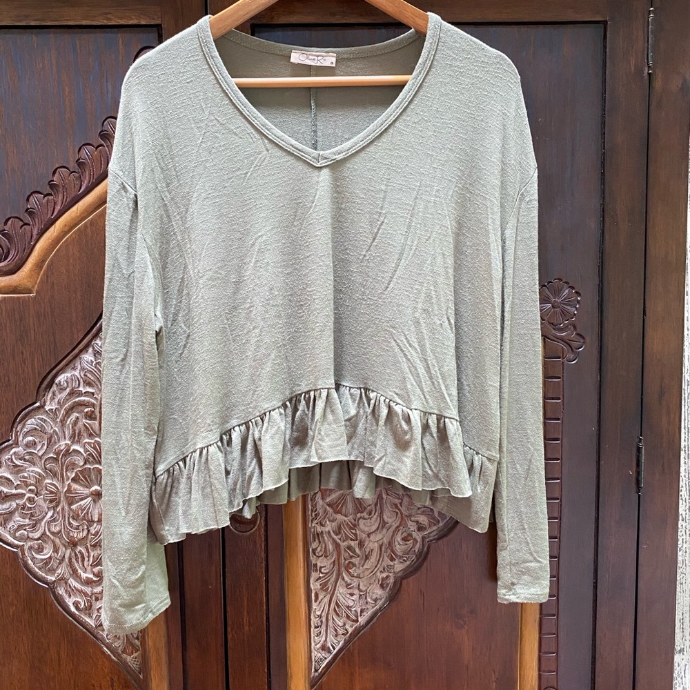 Olivia Rae Olive Green Ruffle Crop Top